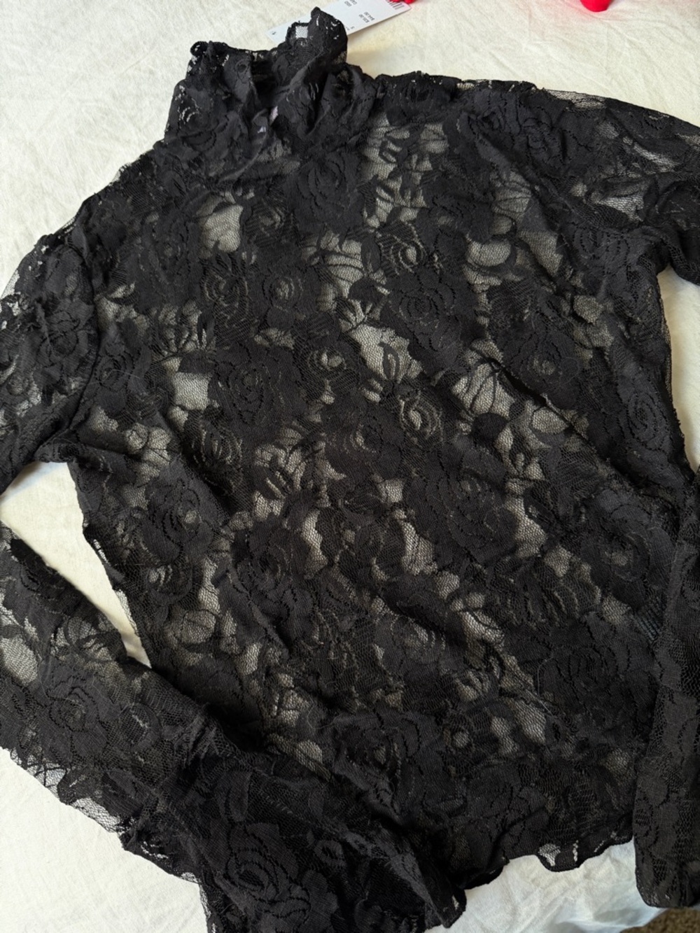 Black Floral Lace Long Sleeve Top